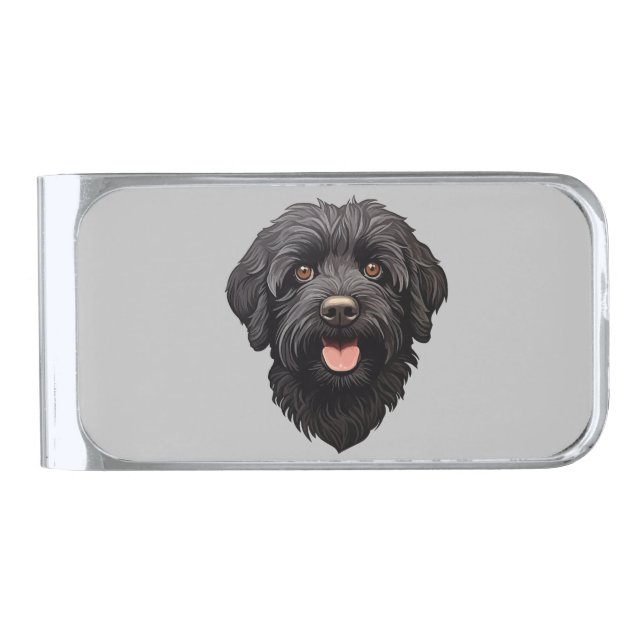 Labradoodle Black Dog Silver Finish Money Clip (Front)