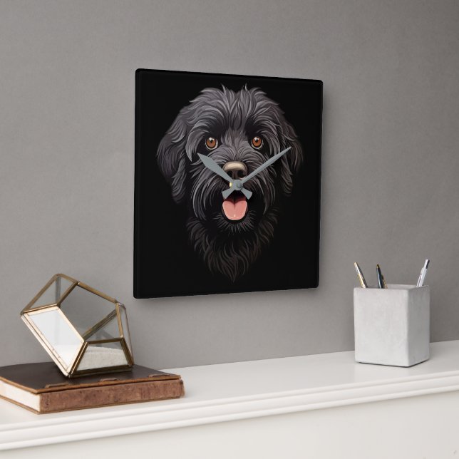 Labradoodle Black Dog Square Wall Clock (Office)