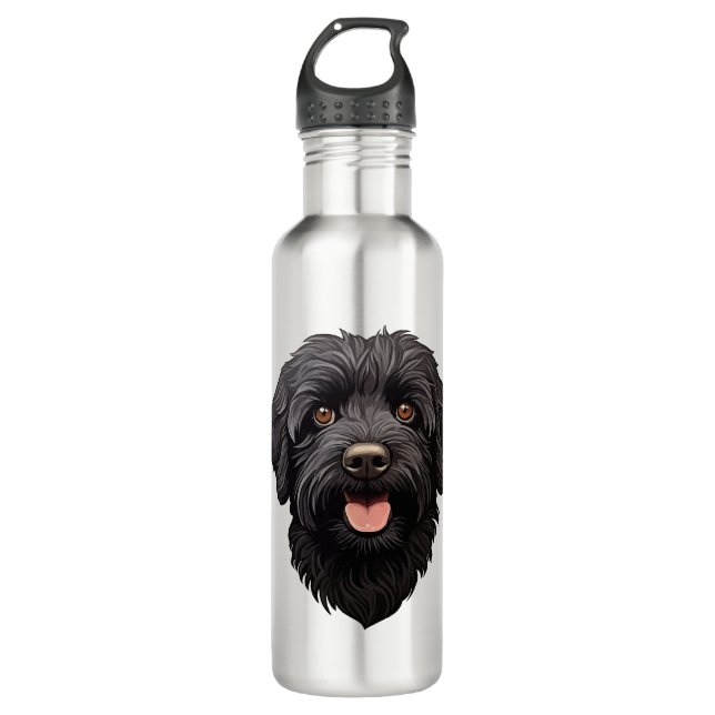 Labradoodle Black Dog Stainless Steel Water Bottle (Front)