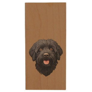 Labradoodle Black Dog Wood Flash Drive