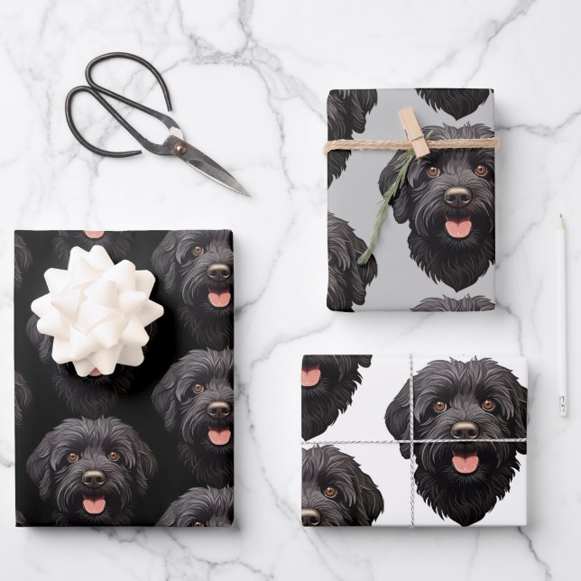 Labradoodle Black Dog Wrapping Paper Sheets (Front)