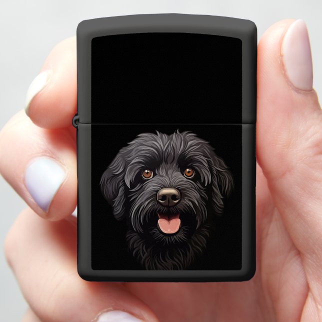 Labradoodle Black Dog Zippo Lighter (In Hand)