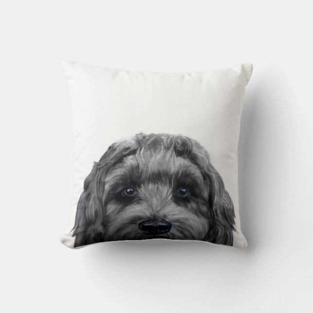 Labradoodle Black Original painting by miart Throw Pillow (Front)