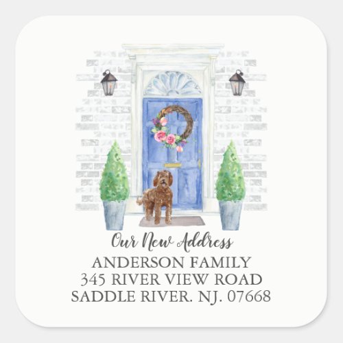 Labradoodle Blue Door New Address Label Sticker