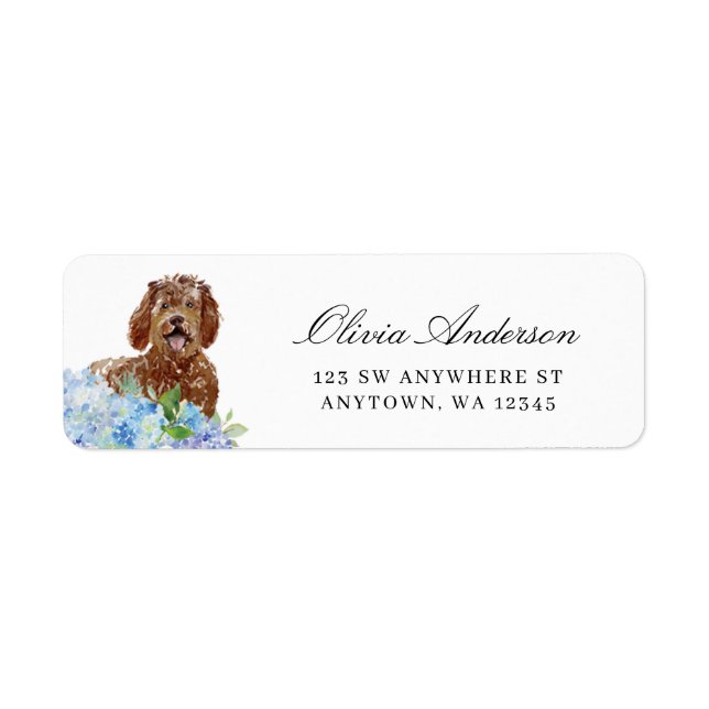 Labradoodle Blue Hydrangea Return Address Label (Front)