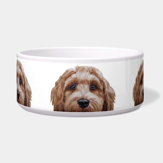 Labradoodle brown ceramic dog feeding bowl (Front)