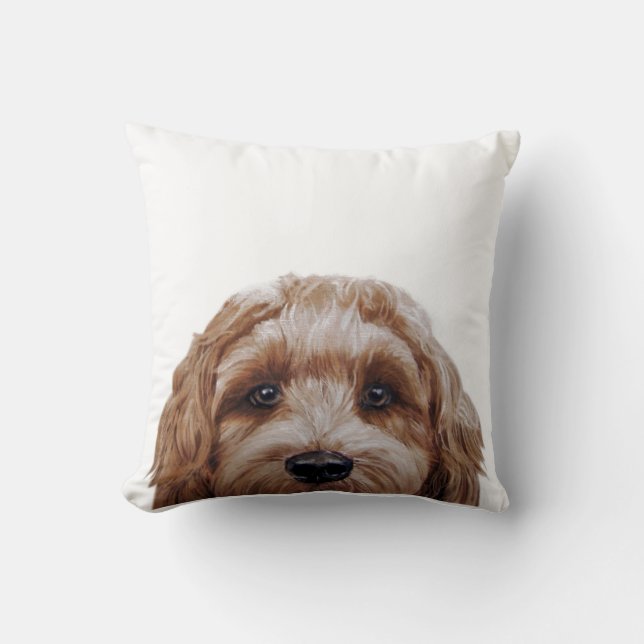 Labradoodle Brown Original painting by miart Throw Pillow (Front)