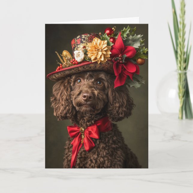 Labradoodle Christmas Elegant Victorian Dog Holiday Card (Front)