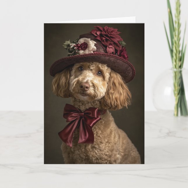 Labradoodle Christmas Elegant Victorian Dog Holiday Card (Front)