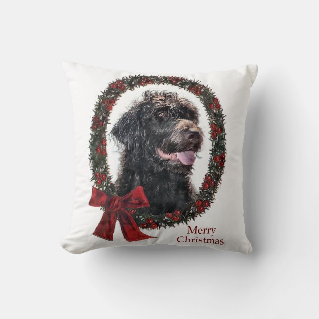 Labradoodle Christmas Gifts Throw Pillow (Front)