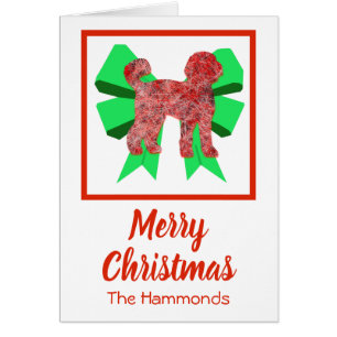 Labradoodle Cute Christmas Dog & Green Bow Cards