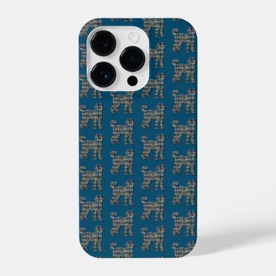Labradoodle Cute Dog Silhouette Grid Blue iPhone 14 Pro Case