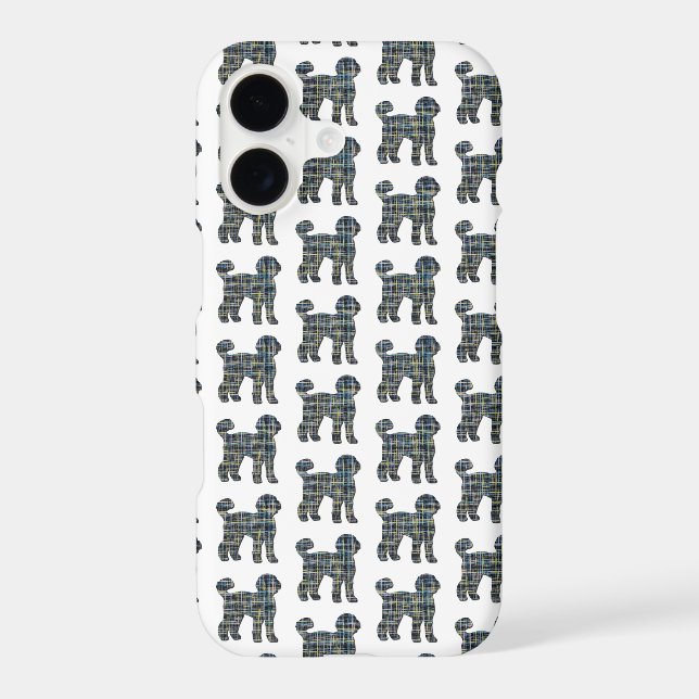 Labradoodle Cute Dog Silhouette Grid White iPhone Case (Back)