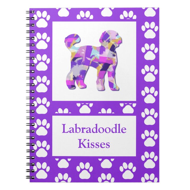 Labradoodle Cute Dog Silhouette Paw Purple PY&B Notebook (Front)