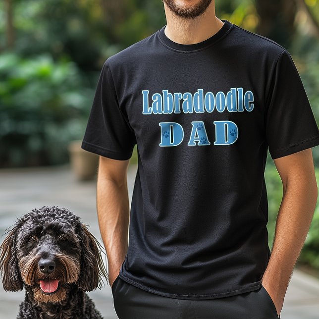 Labradoodle Dad Blue Typography Paw Prints T-Shirt (Labradoodle Dad T-Shirt)