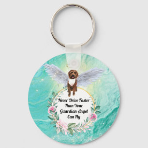 Labradoodle dog angel never drive faster than fly keychain