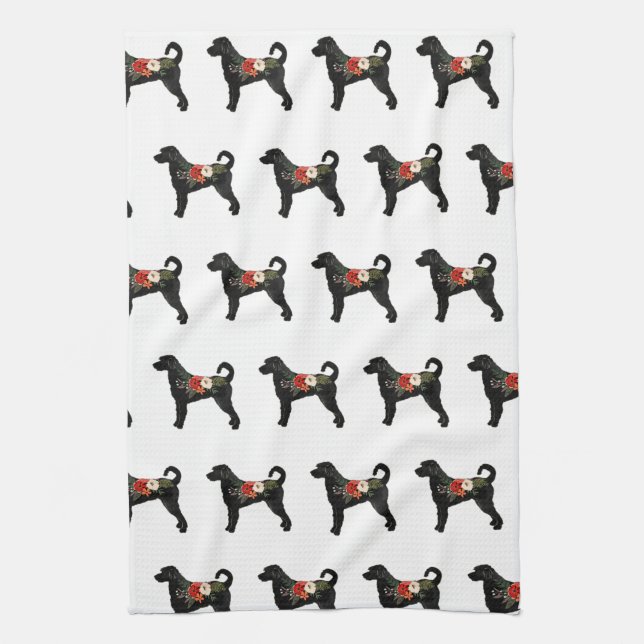 Labradoodle  Dog Breed Boho Floral Silhouette Kitchen Towel (Vertical)