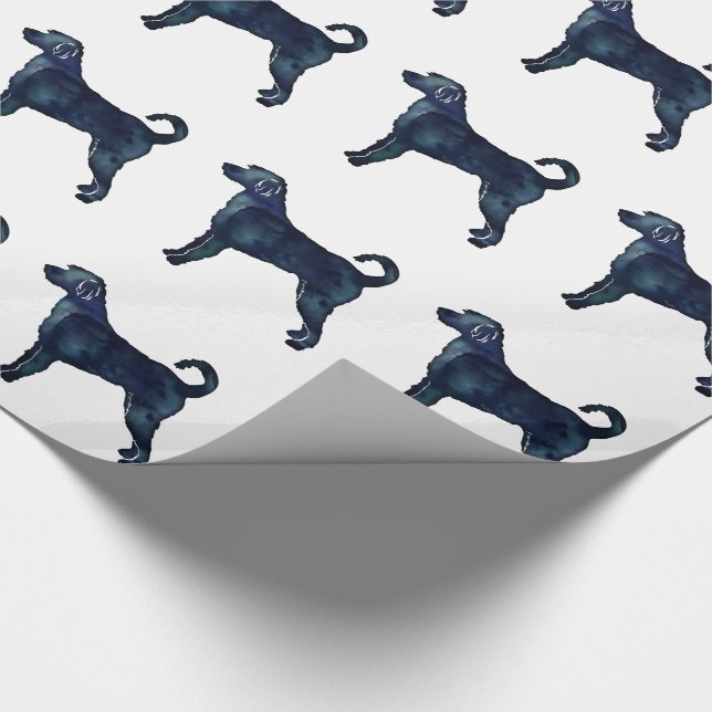 Labradoodle Dog Breed Silhouette Black Watercolor Wrapping Paper (Corner)