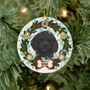 Labradoodle Dog Christmas Cute Dog Cookie Wreath Ceramic Ornament
