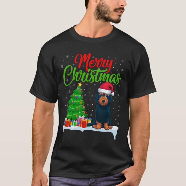Labradoodle Dog Christmas Tree Lights Funny Xmas D T-Shirt (Front)