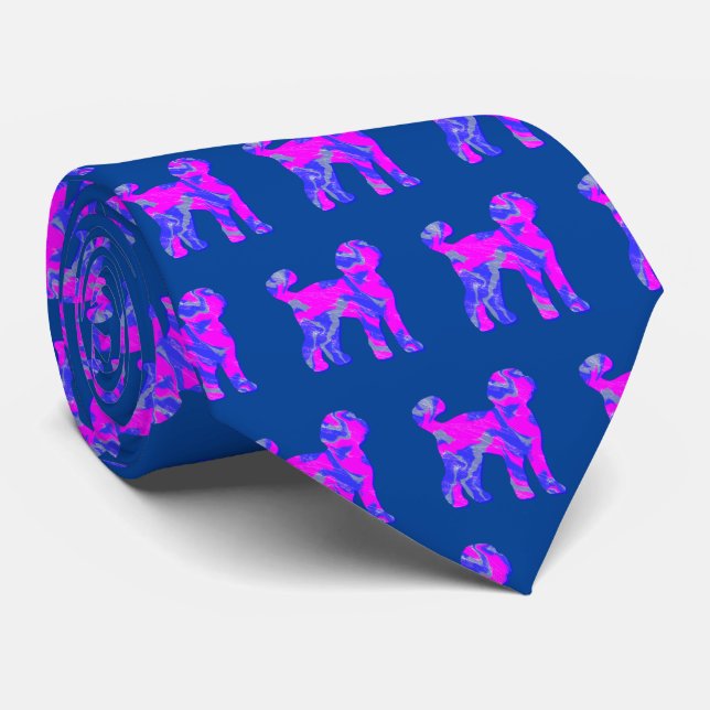 Labradoodle Dog Cute Pink Silhouette Blue Neck Neck Tie (Rolled)