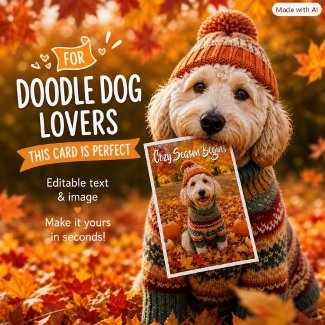 Labradoodle Dog Fall Leaves Cozy Autumn Greeting