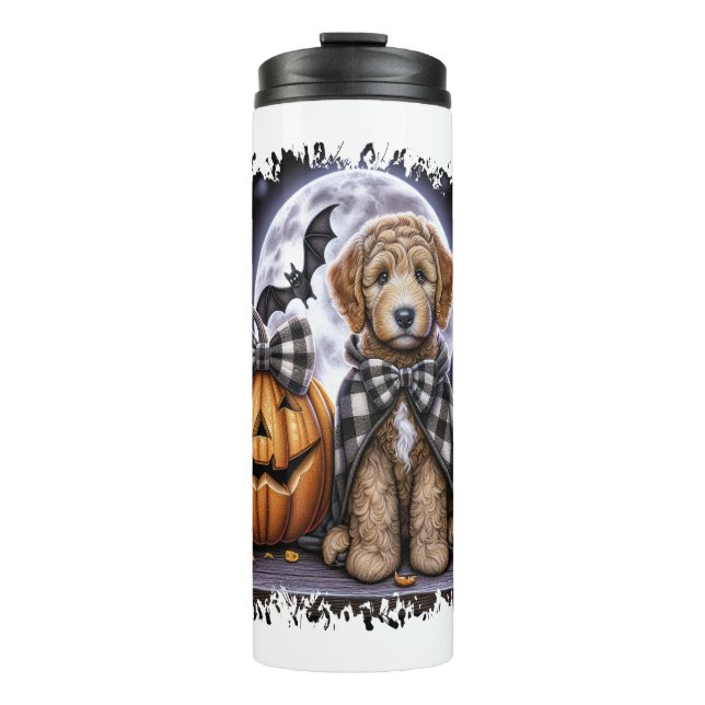 Labradoodle Dog Halloween Square Thermal Tumbler (Front)