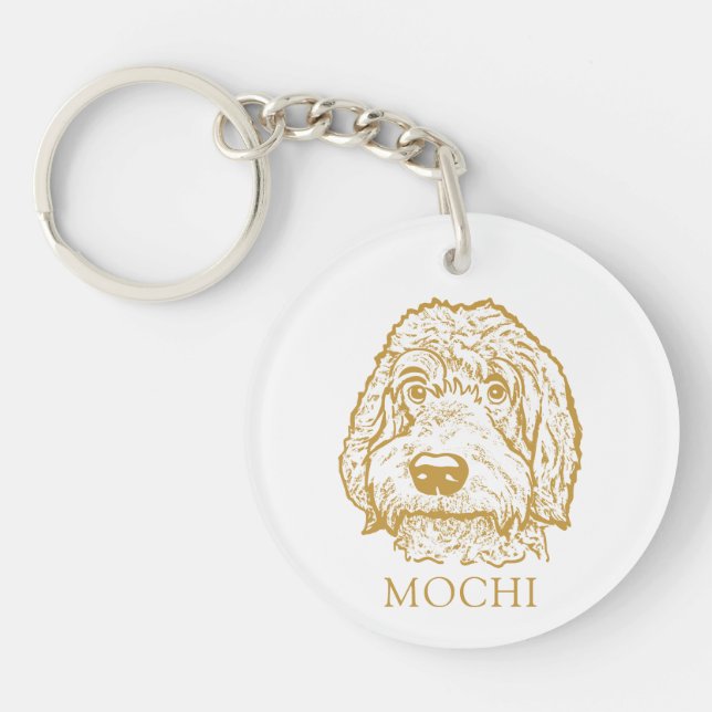 Labradoodle Dog Hand Drawing Personalized Keychain (Front)