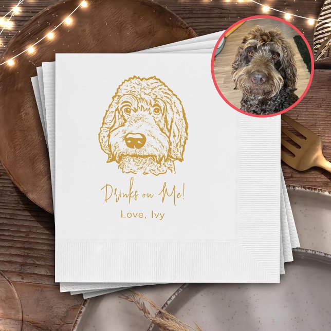 Labradoodle Dog Hand Drawing Personalized Napkins (Creator Uploaded)