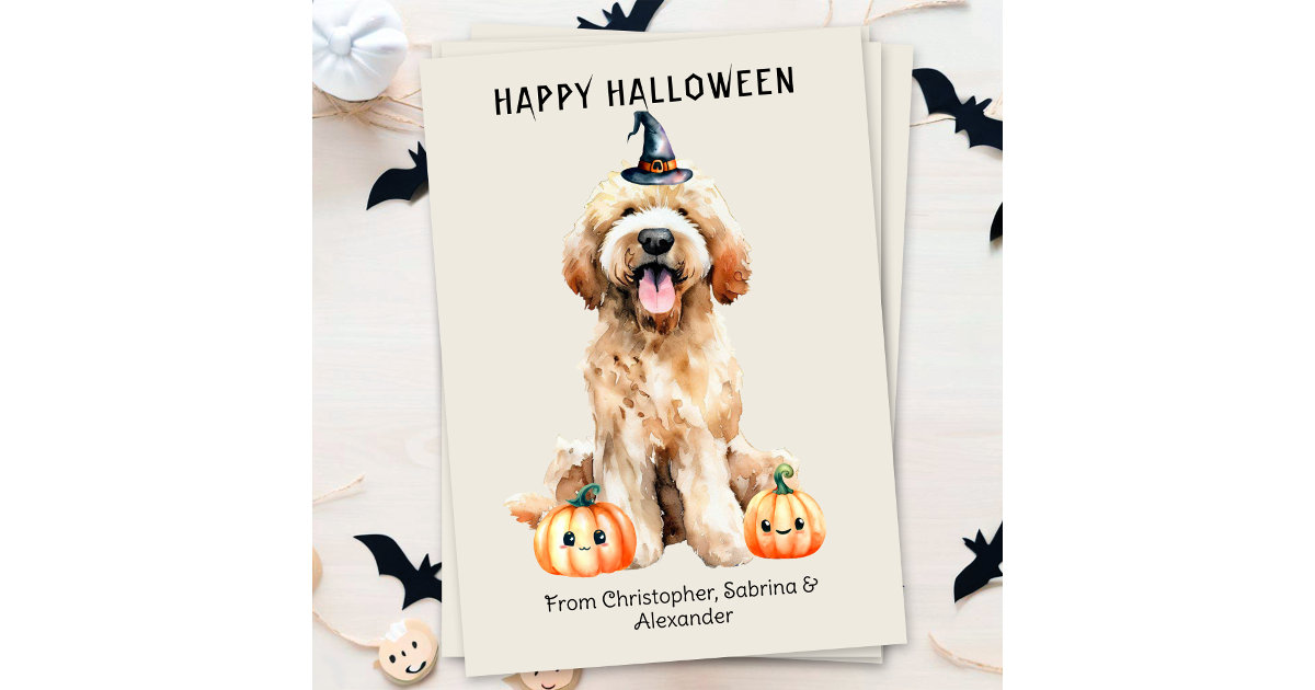 Labradoodle Dog Happy Halloween Holiday Card | Zazzle