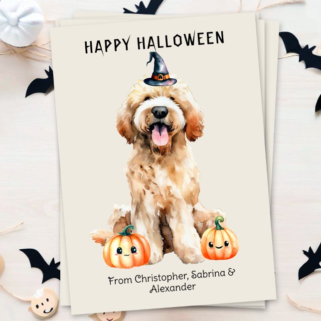 Labradoodle Dog Happy Halloween Holiday Card