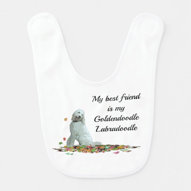 Labradoodle Dog In Leaves Baby Bib (Front)