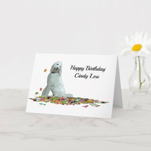 Labradoodle Dog In Leaves Birthday Greeting Card