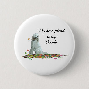 Labradoodle Dog In Leaves Dog Quote Pin Button