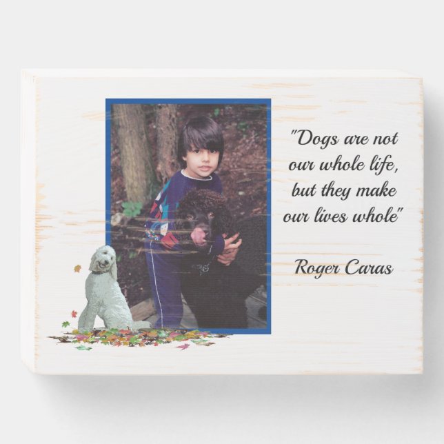 Labradoodle Dog In Leaves Dog Quote Wood Box Sign (Front Horizontal)
