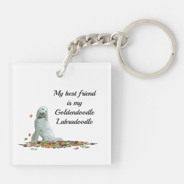 Labradoodle Dog In Leaves Keychain (Back)