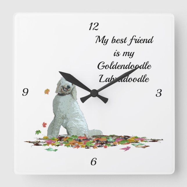 Labradoodle Dog In Leaves Quote Wall Clock (Front)