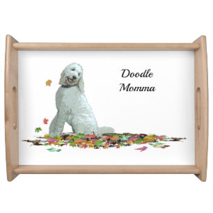 Labradoodle Dog In Leaves Serving Tray