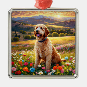 Labradoodle dog metal ornament