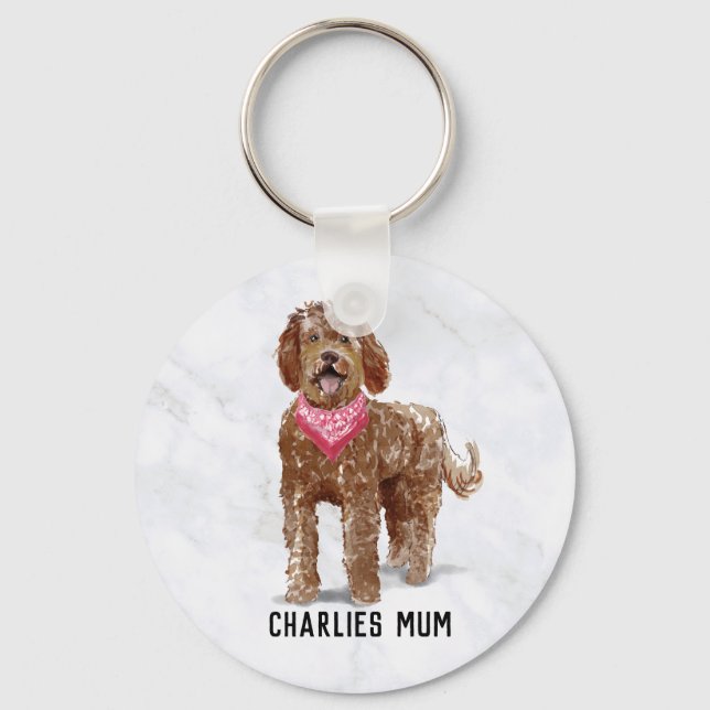 Labradoodle Dog Mum Button Key Ring (Front)