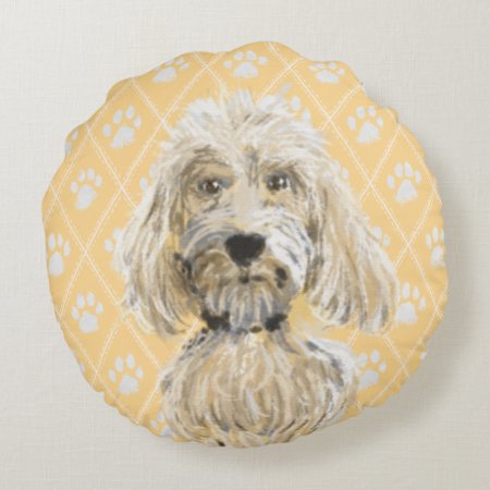 Labradoodle Dog Paintings / Labradoodle Love Round Pillow