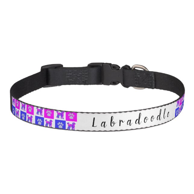 Labradoodle Dog & Paw Hot Pink Pet Collar (Front)