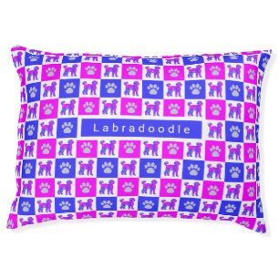 Labradoodle Dog & Paw Pink & Blue Pet Bed