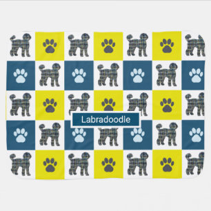 Labradoodle Dog & Paw Y&B Grid Baby Blanket