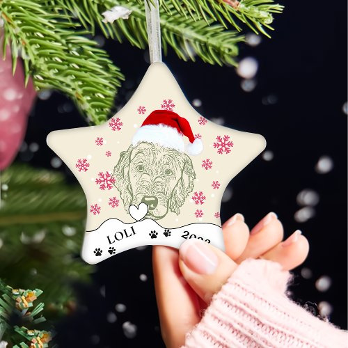 Labradoodle Dog Personalized Hand Drawing Ceramic Ornament