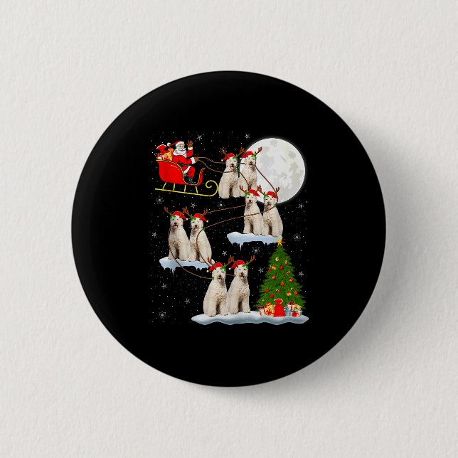 Labradoodle Dog Santa Sleigh Flying Funny Magical  Button (Front)