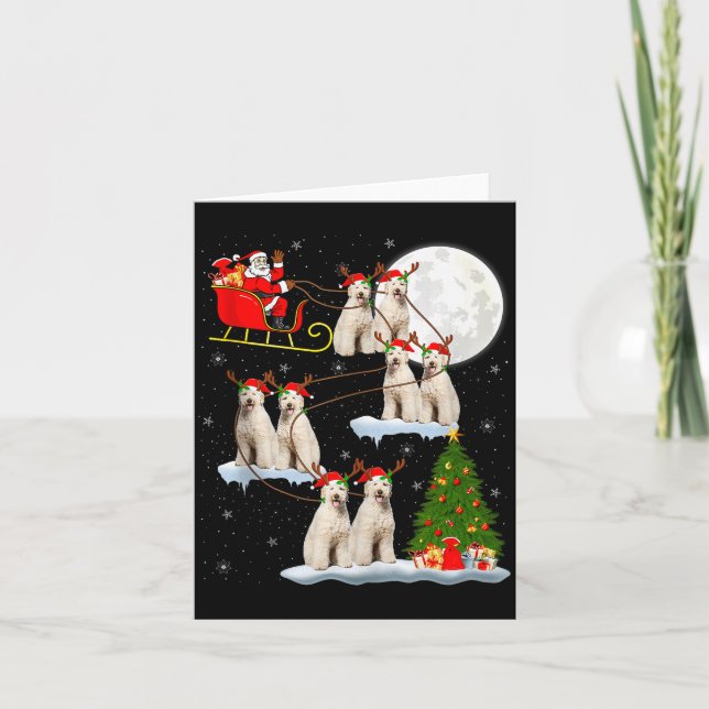 Labradoodle Dog Santa Sleigh Flying Funny Magical  Card (Front)