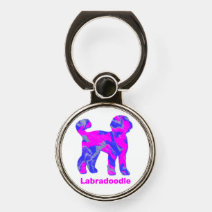 Labradoodle Dog Silhouette Crazy Hot Pink & Blue Phone Ring Stand