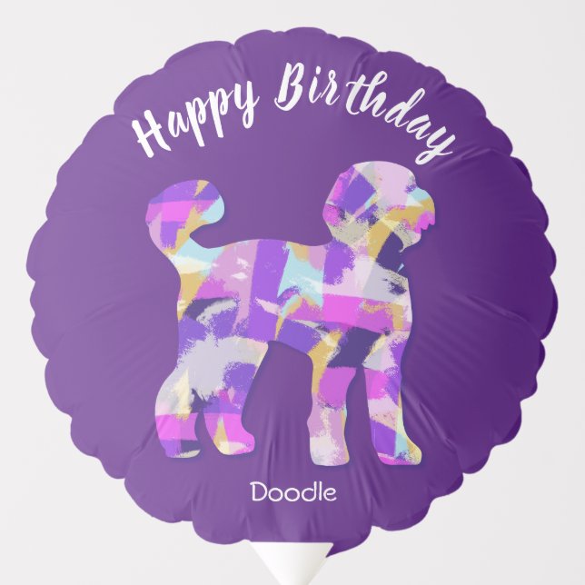 Labradoodle Dog Silhouette Purple PY&B Birthday Balloon (Front)
