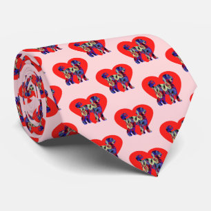 Labradoodle Dog Silhouette Valentines Day Pink Neck Tie